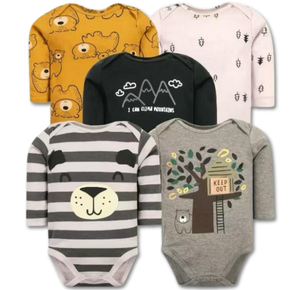 Pack 5 Bodys Bebé Niño Manga Larga Tedmimak 100% Algodón