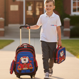 Mochila Escolar Con Ruedas + Estuche + Lonchera Poliéster Oso Niño