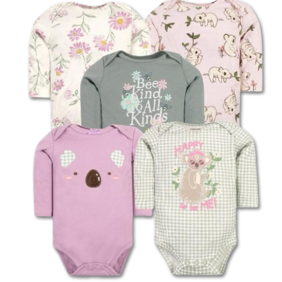 Pack 5 Bodys Bebé Niña Manga Larga Tedmimak 100% Algodón