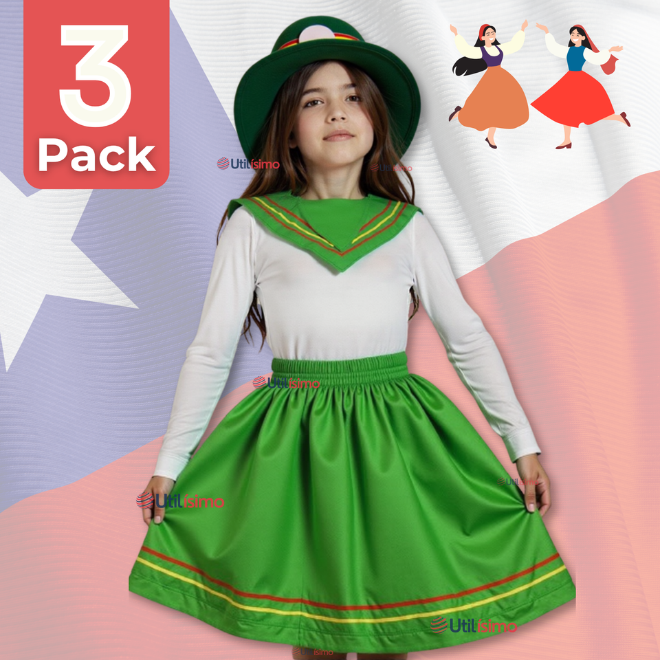 Pack 3 Traje Nortino Niña 4 Piezas Niña Fiestas Patrias Baile Nortino