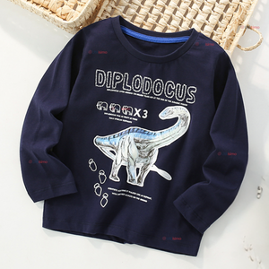 Polera Manga Larga Niño 100% Algodón Dinosaurio Azul Camiseta