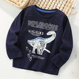 Polera Manga Larga Niño 100% Algodón Dinosaurio Azul Camiseta