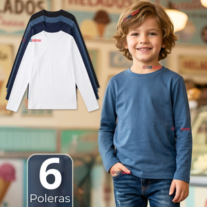 Pack 6 Poleras Camisetas Bambú Cuello Redondo Primera Capa Manga Larga Colores Surtido Niño