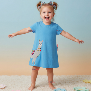 Vestido Manga Corta Azul Verano Algodón Niña