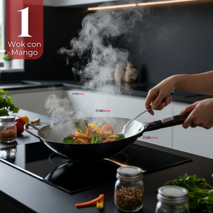 Sartén Wok De Hierro Concavo Con Mango 34cm Plateado