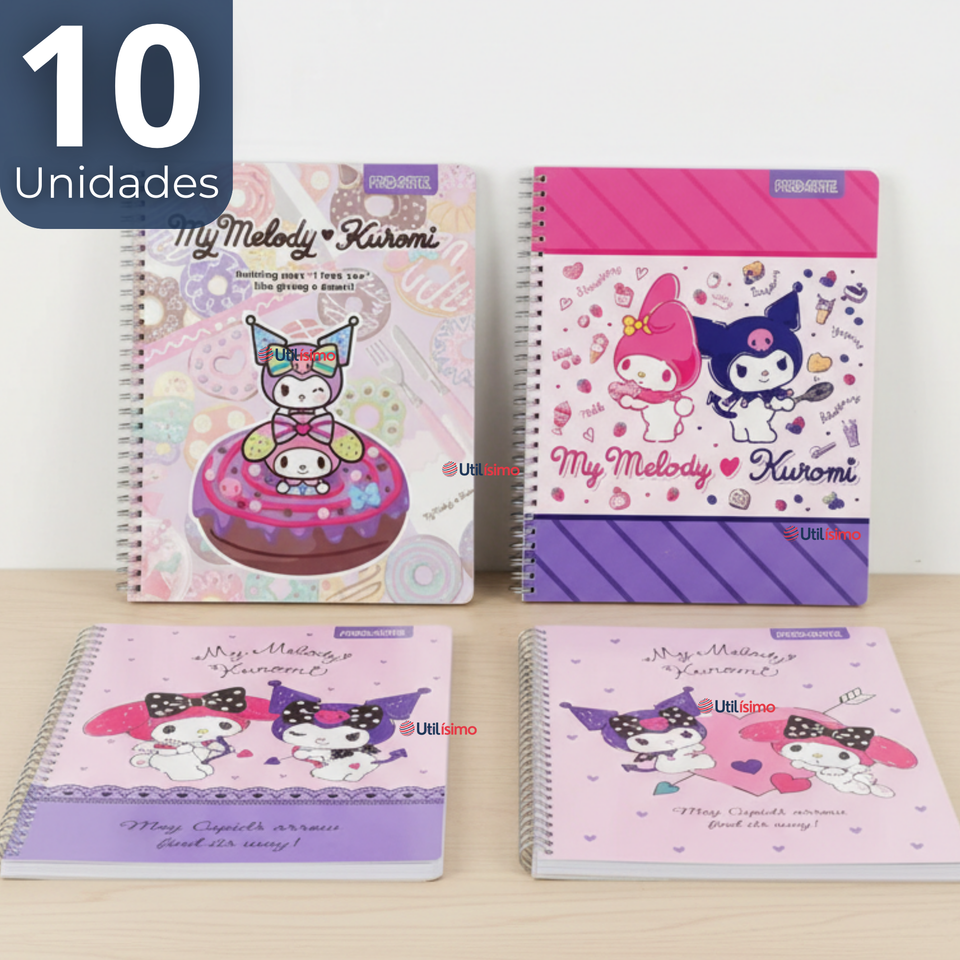 Pack 10 Cuadernos Universitario My Melody & Kuromi Proarte 7mm 100 Hojas Diseños Surtidos