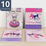 Pack 10 Cuadernos Universitario My Melody & Kuromi Proarte 7mm 100 Hojas Diseños Surtidos