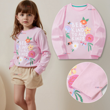 Polera Manga Larga Niña 100% Algodón Dinosauro Flores Rosado Camiseta