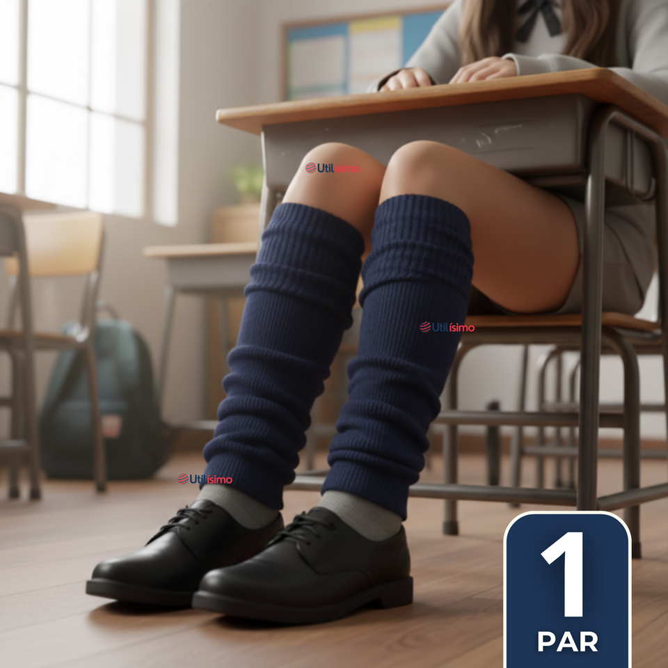 Polainas Escolares 1 Par  Invierno Abrigadoras Niña Azul Acrílico