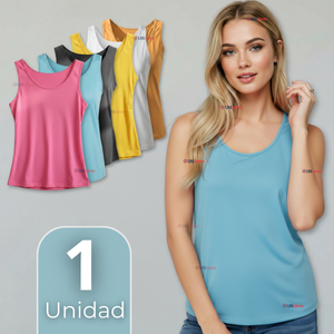 Polera Camiseta Sin Mangas Fibra De Bambú Básica Lisa Elástica Mujer Colores Surtidos