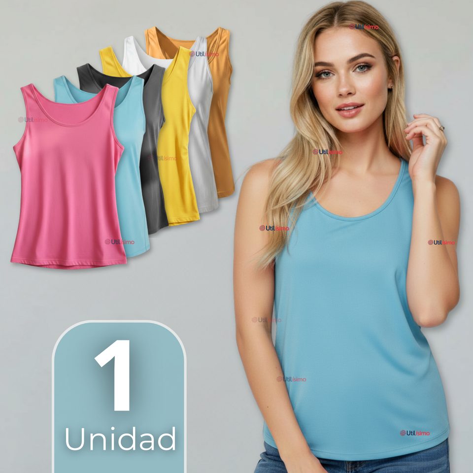 Polera Camiseta Sin Mangas Fibra De Bambú Básica Lisa Elástica Mujer Colores Surtidos