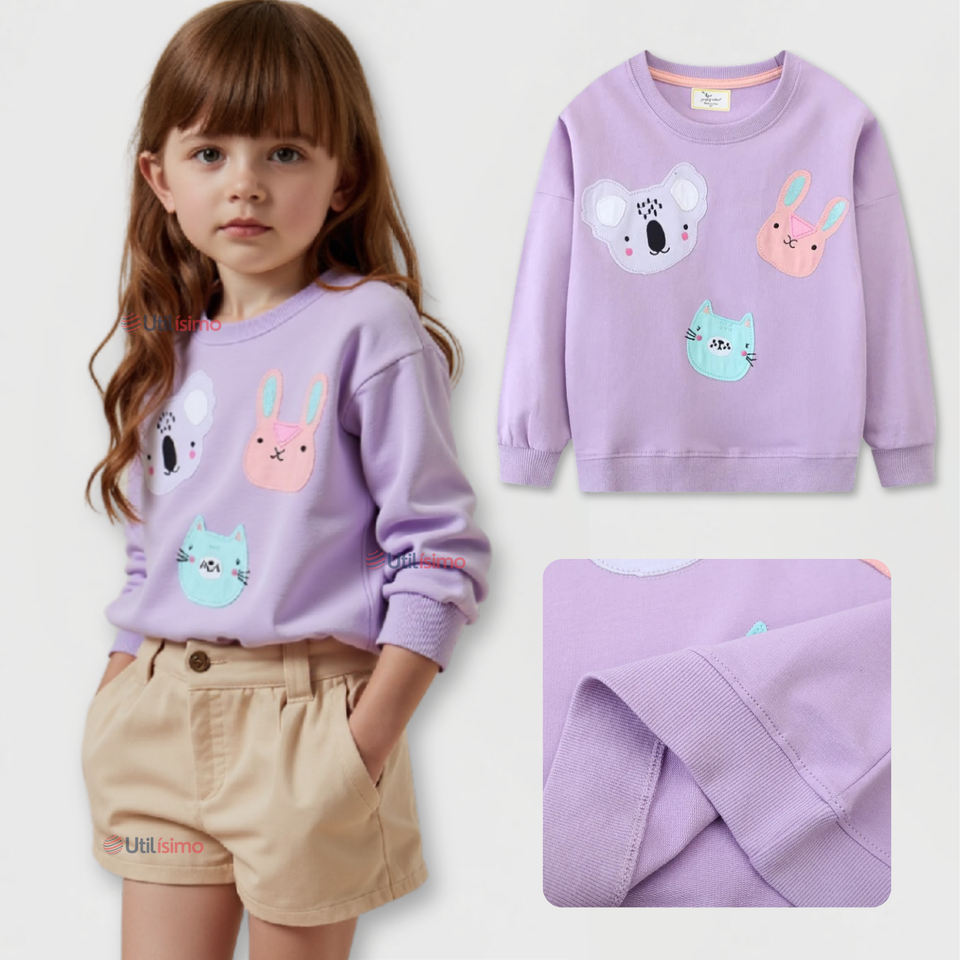 Polerón Algodón Cuello Redondo Niña Morado Animales