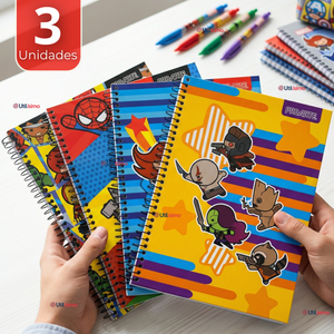 Pack 3 Cuadernos Universitario Marvel Heroes Kawaii 150 Hojas Tapa Gruesa Proarte Diseño Surtido