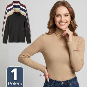 Camiseta Polera Polar Primera Capa Acanalada Cuello Beatle Manga Larga Colores Surtidos Mujer