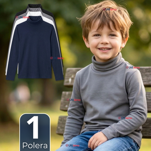 Camiseta Polera Bambú Primera Capa Cuello Beatle Manga Larga Colores Surtidos Niño