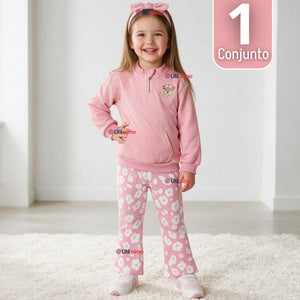Conjunto 2 Piezas Polerón y Pantalón Buzo 100% Algodón Niña Tedmimak Beautiful flowers