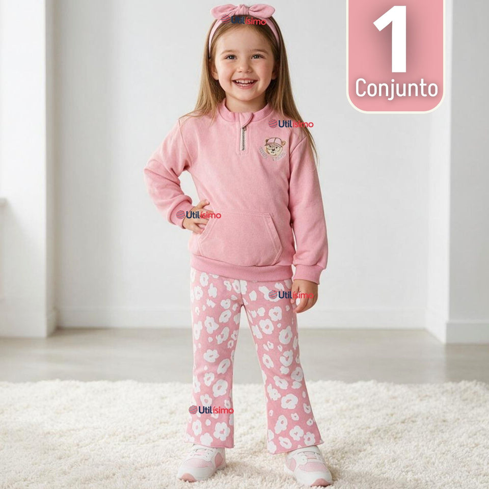 Conjunto 2 Piezas Polerón y Pantalón Buzo 100% Algodón Niña Tedmimak Beautiful flowers