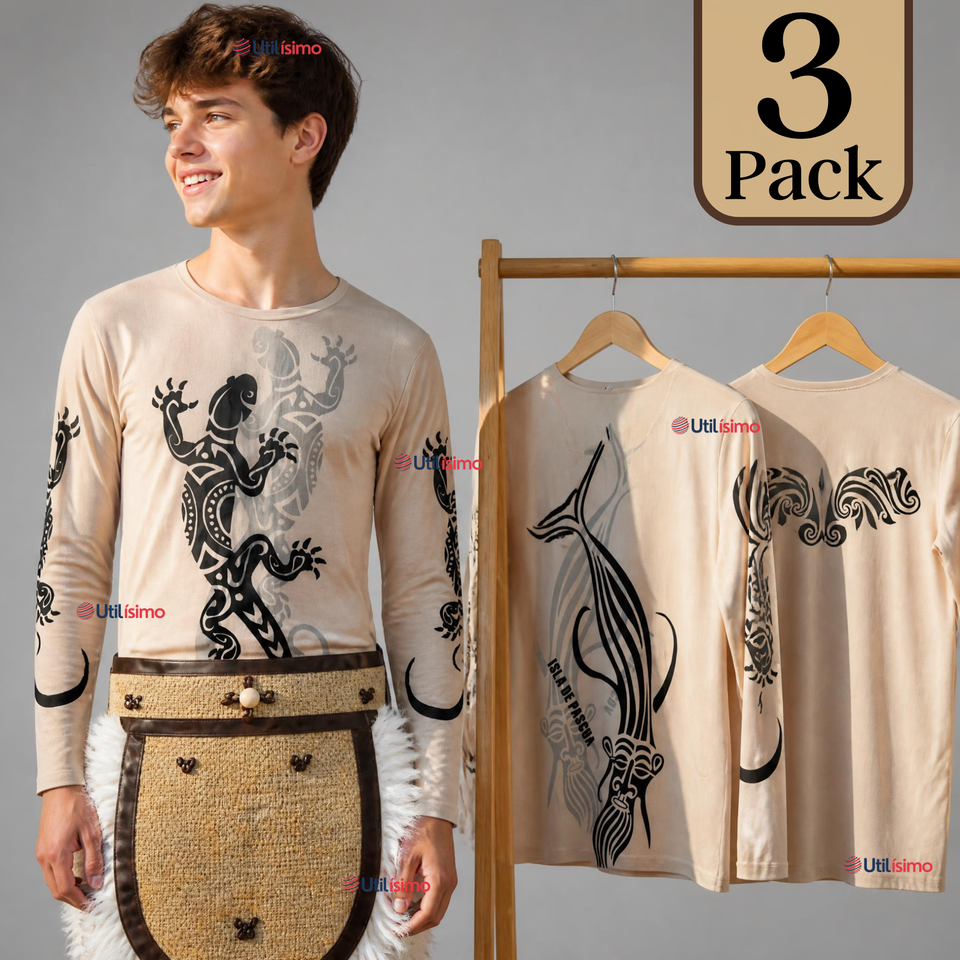 Pack 3 Poleras Efecto Piel Con Tatuajes Juvenil Rapa Nui Fiestas Patrias