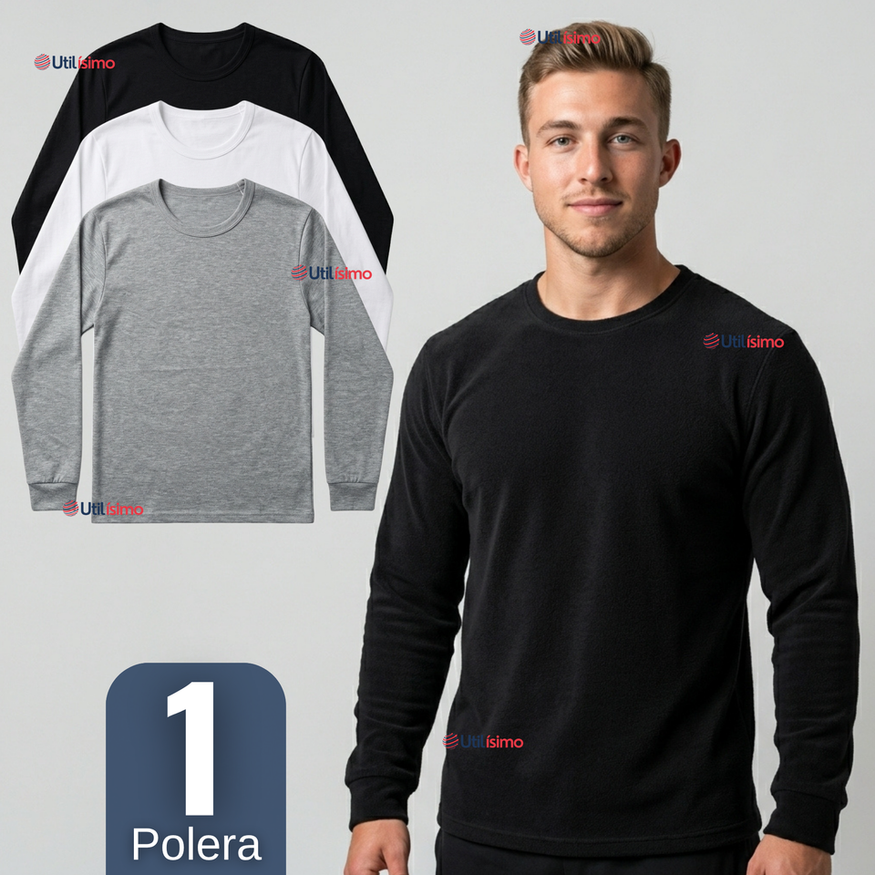 Camiseta Polera Algodón Primera Capa Manga Larga Hombre Cuello Redondo