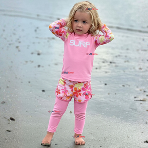 Traje de Baño Manga Larga Pantalón Largo Pantalón Corto 3 Piezas Corte Split Niña 3 a 11 años Pink Flowers