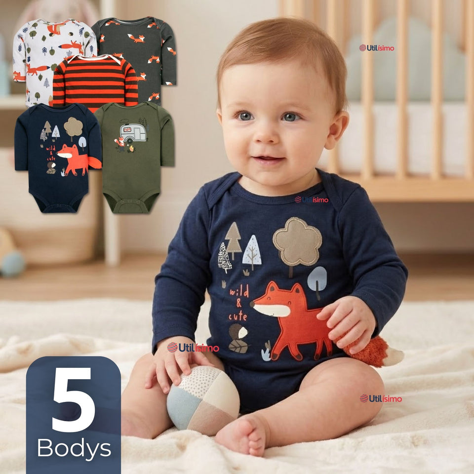 Pack 5 Bodys Manga Larga 100% Algodón Bebé Niño Tedmimak Sweet Nature