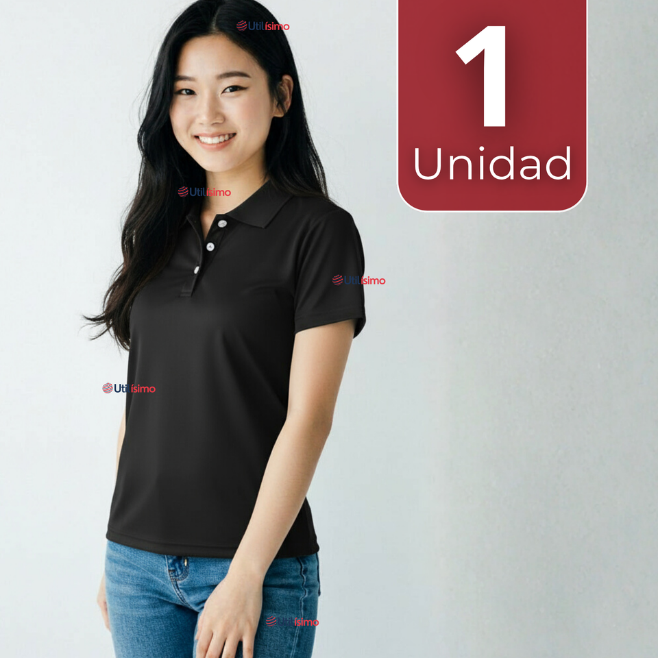 Polera Pique Premium 200g Manga Corta 100% Algodón Textura Suave Chemise Negro Mujer