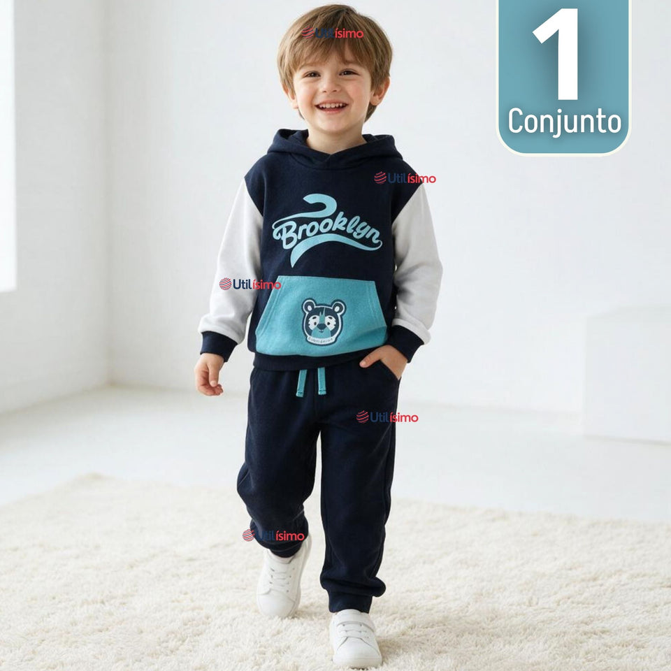 Conjunto 2 Piezas Polerón y Buzo 100% Algodón Tedmimak Niño Brooklyn Blue