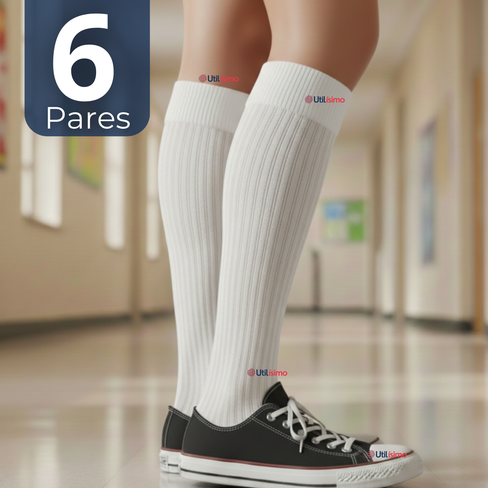 Pack 6 Calcetínes Escolares Largo Acrílico Blanco Niñas Juvenil