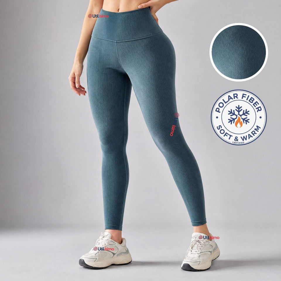 Calza Acanalada Cotelé Polar Con Chiporro Térmica Mujer Elásticada Aquamarine