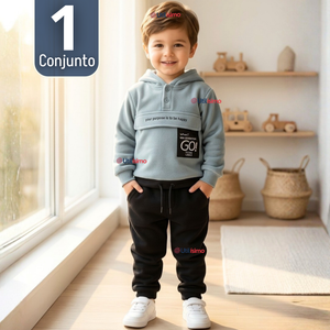 Conjunto 2 Piezas Buzo Pantalón Y Polerón Con Capucha Azul Niño