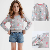 Polerón Algodón Cuello Redondo Niña Gris Princesas