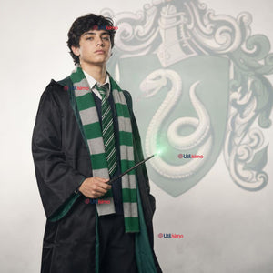 Disfraz Mago Verde Con Capa + Bufanda + Corbata + Varita Slytherin Juvenil