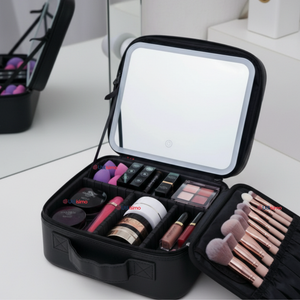 Estuche Maquillaje 2 en 1 Bolso Cosmetiquero Espejo Con Luz Led Organizador