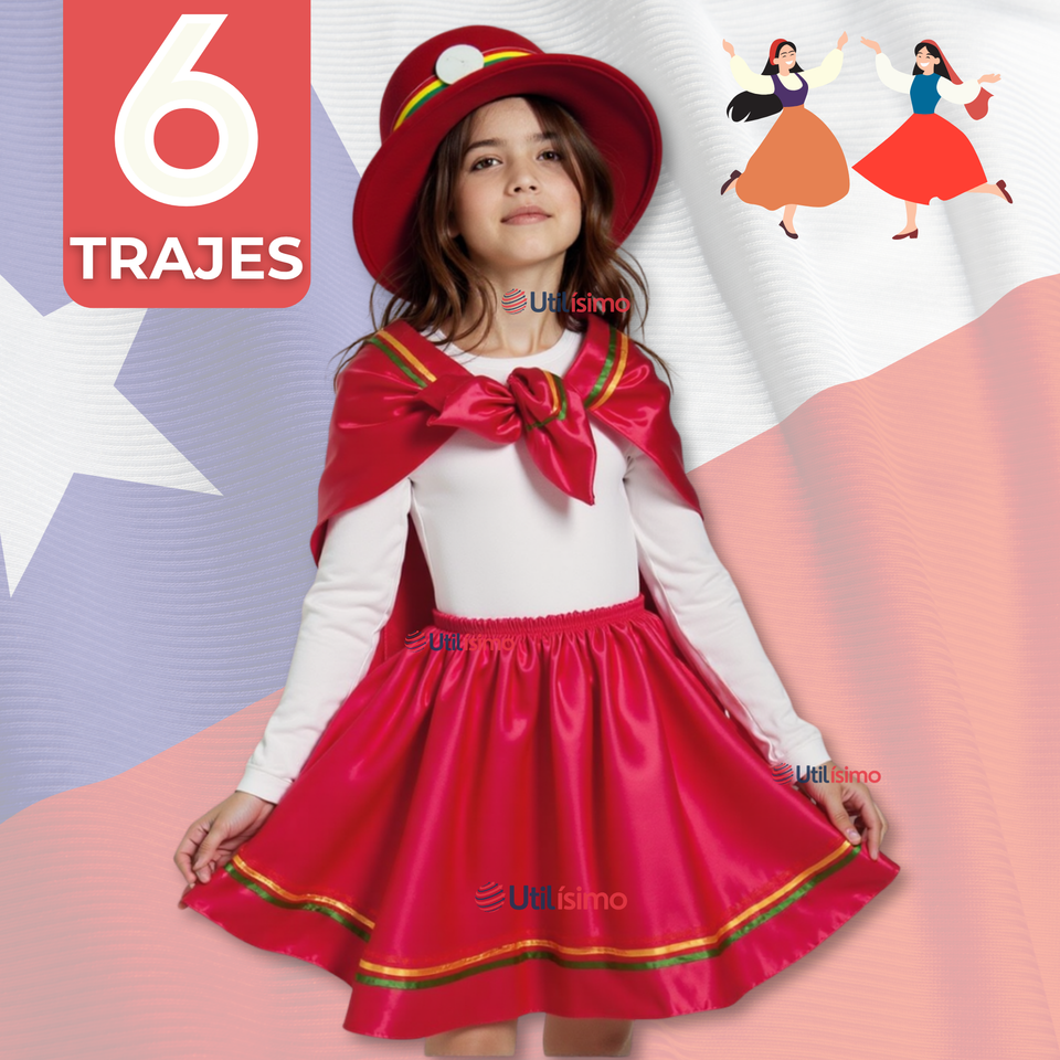 Pack 6 Traje Nortino Niña 3 Piezas Niña Fiestas Patrias Baile Nortino
