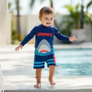 Traje De Baño 2 piezas Manga Larga y Pantalón Corto Niño de 3 a 11 años Blue Shark