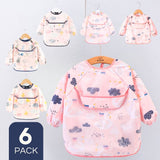 Pack 6 Babero Delantal Impermeable Premium Con Mangas Larga Para Bebe Y Niña