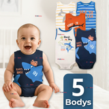 Pack 5 Bodys Niño Sin Manga Tedmimak 100% Algodón Baby shark