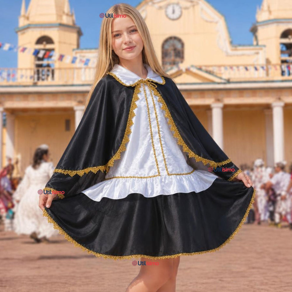 Traje Tirana Diablada Negro 3 Piezas Juvenil Baile Típico Fiestas Patrias