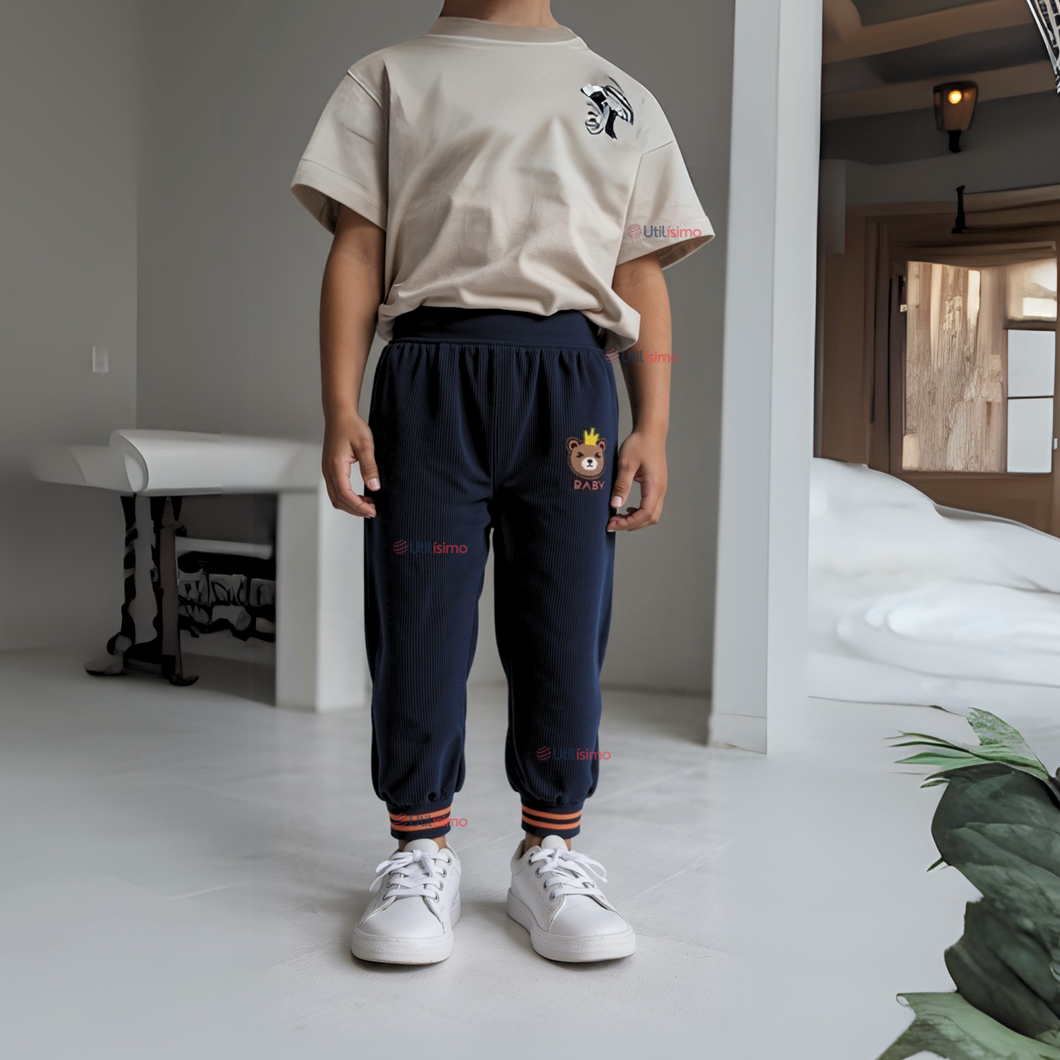 Buzo cotelé forrado en Polar Niño Negro