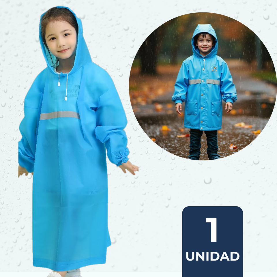 Poncho Impermeable Niño Tiras reflectantes Azul