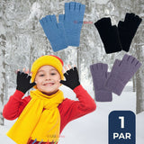 Guantes 16CM Lana Acrílica Dedos Medio Liso Niño Colores Surtidos