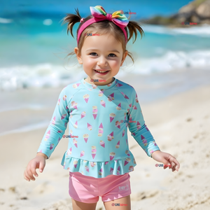 Traje De Baño Manga Larga y Pantalón Corto 2 Piezas Niña de 2 a 7 años Sweet Ice Creams