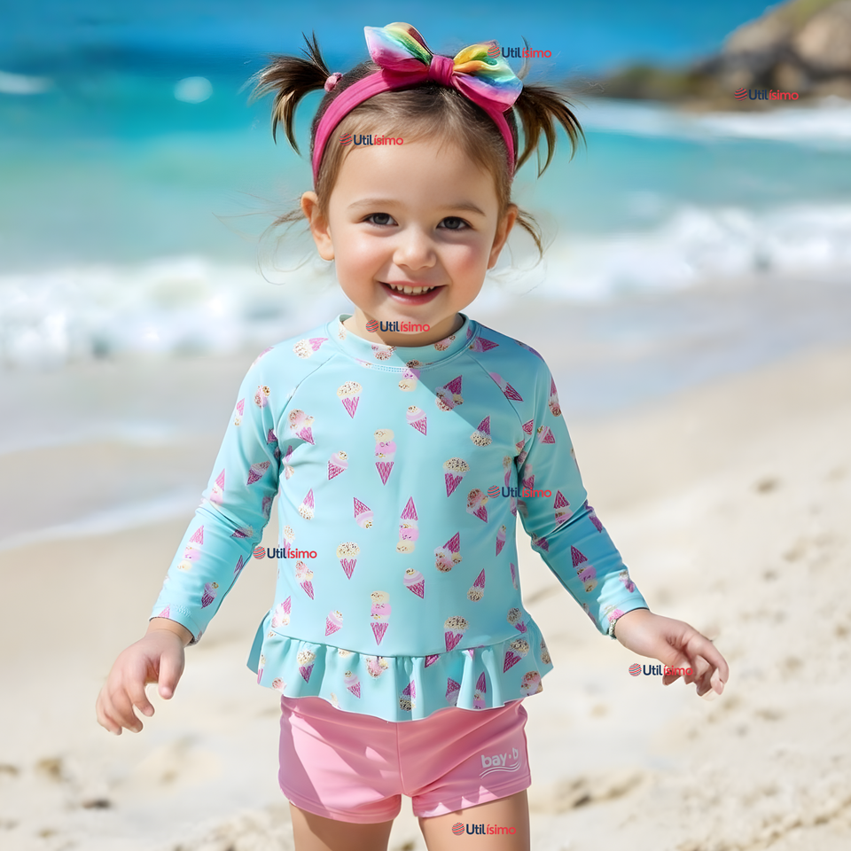 Traje De Baño Manga Larga y Pantalón Corto 2 Piezas Niña de 2 a 7 años Sweet Ice Creams