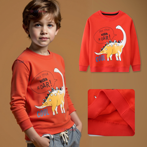 Polerón Algodón Cuello Redondo Niño Naranja Dinosaurio