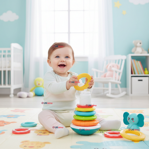 Torre De Aros Argollas Para Apilar Y Ordenar Con Sonido Sensorial Multicolor Bebé Niño Niña