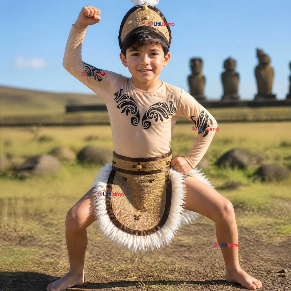 Polera Efecto Piel Tatuaje Falso Niño Rapa Nui Fiestas Patrias