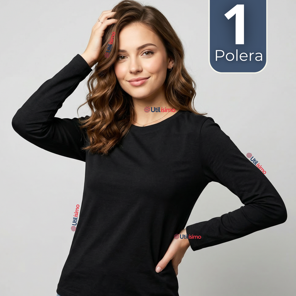 Camiseta Polera Bambú Primera Capa Manga Larga Negro Mujer