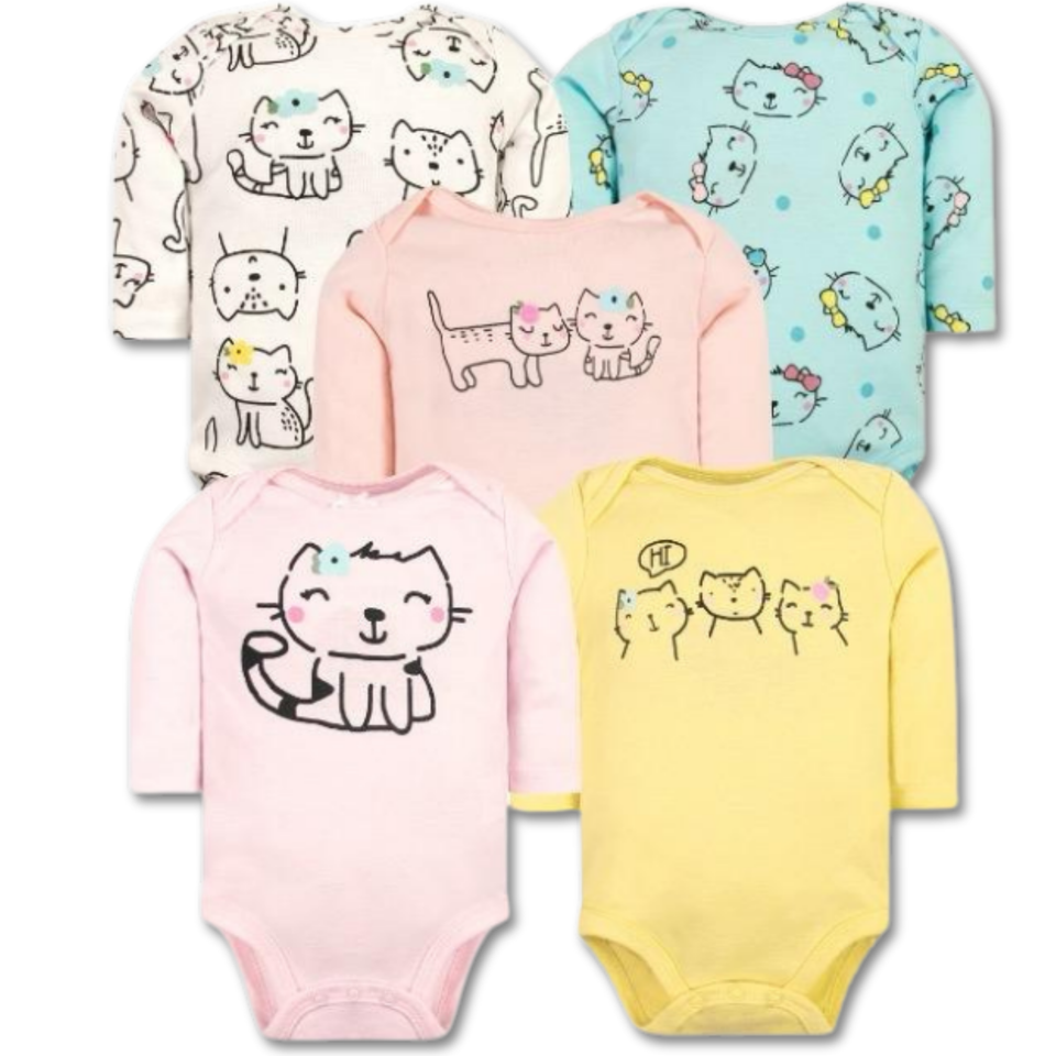 Pack 5 Bodys Bebé Niña Manga Larga Tedmimak 100% Algodón