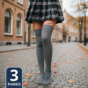 Pack 3 Bucaneras Escolares Calcetines Acrílico Gris Premium Niña y Juvenil