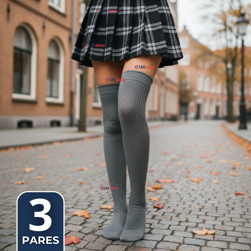 Pack 3 Bucaneras Escolares Calcetines Acrílico Gris Premium Niña y Juvenil